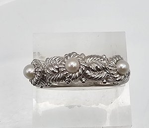 Judith Ripka Pearl Sterling Silver Cocktail Ring Size 8.25 6.4 G