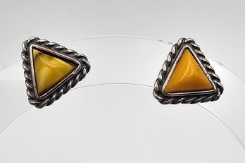 Butterscotch Amber Sterling Silver Triangle Earrings 3.8 G