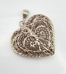 Sterling Silver Filigree Heart Pendant 10.5 G