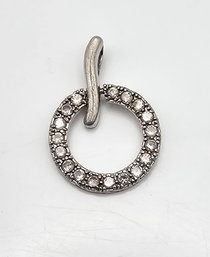 Rhinestone Sterling Silver Circle Pendant 2.7 G