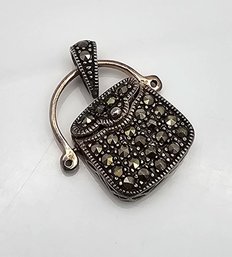 Marcasite Sterling Silver Purse Pendant 5.6 G