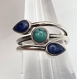 WK Lapis Turquoise Sterling Silver Ring Size 7.5 5.7 G