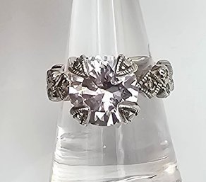 JJJ Rhinestone Sterling Silver Cocktail Ring Size 8.5 9.5 G