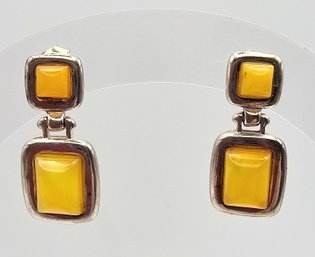 Honey Amber Sterling Silver Drop Dangle Hinge Earrings 3.8 G