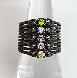 Multi Gemstone Sterling Silver Cocktail Ring Size 6.5 7.8 G