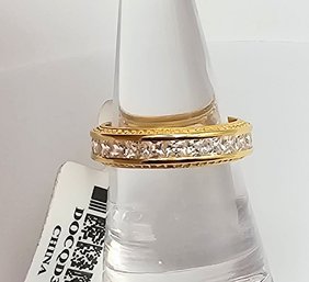 New Old Stock Clear Stone Gold Over Sterling Silver Cocktail Ring Size 7.75 3.5 G