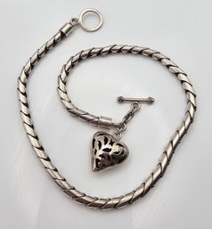 Sterling Silver Heart Toggle Necklace 85.9 G