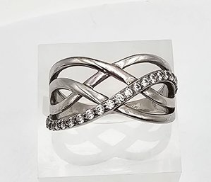 IBB CN Rhinestone Sterling Silver Cocktail Ring Size 7.25 3.6 G