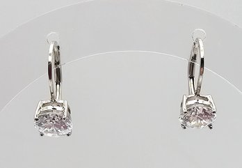 Cubic Zirconia Sterling Silver Drop Dangle Earrings 2.2 G