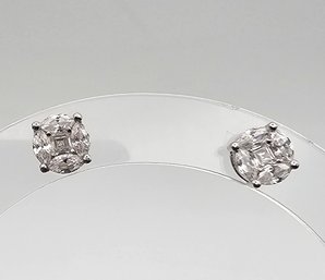 CN FZN Clear Stone Sterling Silver Earrings 2 G