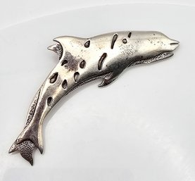 Sterling Silver Dolphin Brooch 14.5 G