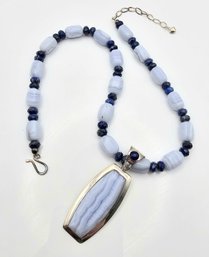 Jay King Mine Finds Banded Agate Lapis Sterling Silver Necklace 90.4 G
