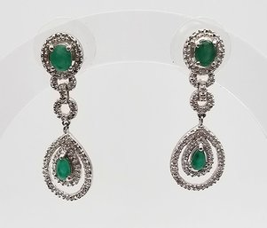 Emerald Sterling Silver Drop Dangle Earrings 5.2 Approximately 1.06 TCW