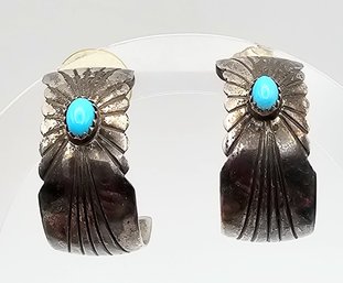 Signed Arrow Through Sterling Navajo Turquoise Sterling Silver Earrings 10.4 G