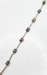 Multi Gemstone Sterling Silver Tennis Bracelet 5.6 G