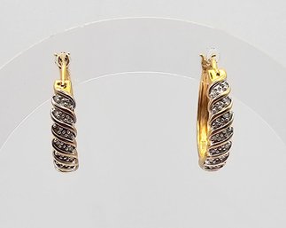 SUN Diamond Gold Over Sterling Silver Hoop Earrings 3.4 G