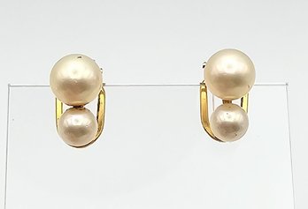Pearl Gold Over Sterling Silver Earrings 3.6 G