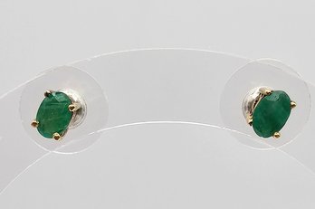 Emerald Gold Over Sterling Silver Earrings 1.3 G Approximately 0.72 TCW
