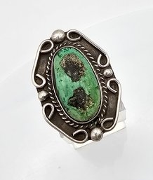 Native Green Turquoise Zuni Sterling Silver Ring Size 7 13.3 G