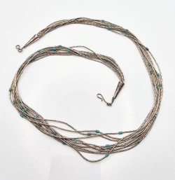 Native Turquoise Liquid Silver Sterling Silver Zuni Necklace 42.6 G