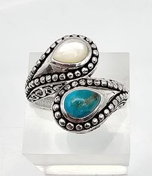 Turquoise Mother Of Pearl Sterling Silver Ring Size 8.5 6.2 G