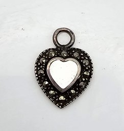 SU Mother Of Pearl Marcasite Sterling Silver Heart Pendant 1.3 G