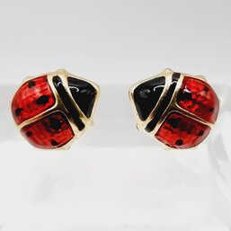 14k Gold Ladybug Stud Earrings W/Backs .4g