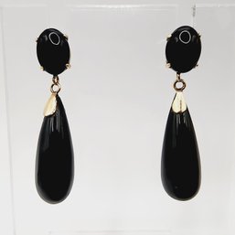 14k Gold Onyx Teardrop Dangle Earrings 3.5g