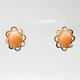 14k Gold Coral Stud Earrings W/Backs 1g