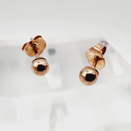 14k Rose Gold Petite Ball Stud Earrings W/Backs .2g