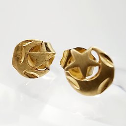 14k Gold Signed Star-Moon Stud Earrings W/Backs .6g