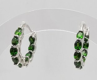 JE Emerald Sterling Silver Hoop Earrings 4.8 G Approximately 2.52 TCW