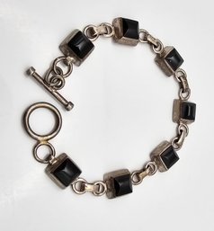 Onyx Sterling Silver Square Toggle Bracelet 20 G