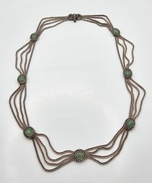 Jade Sterling Silver Multi Strand Necklace 32.7 G