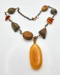 Silpada Amber Turquoise Jasper Chunk Sterling Silver Necklace 66.8 G