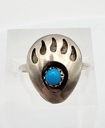 Native Turquoise Sterling Silver Bear Paw Ring Size 6.75 1.4 G