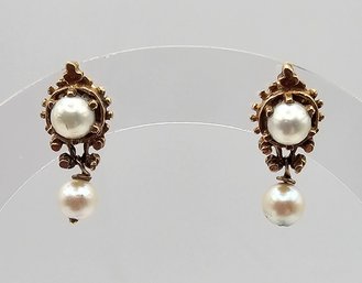 Pearl 14K Gold Earrings 3.6 G