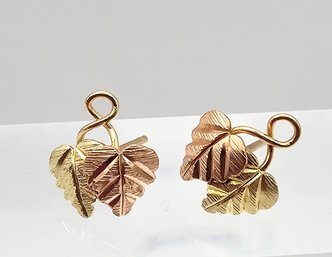 14K Gold Two-Tone Leaf Earrings 0.6 G