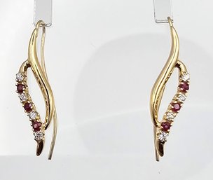 Ruby Topaz 14K Gold Drop Dangle Earrings 1.9 G