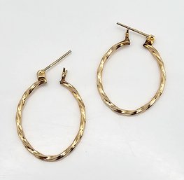 D 14K Gold Twist Hoop Earrings 1.1 G