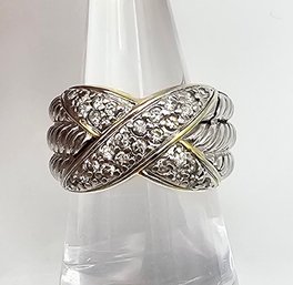 Rhinestone Sterling Silver Cocktail Ring Size 6.75 12.4 G