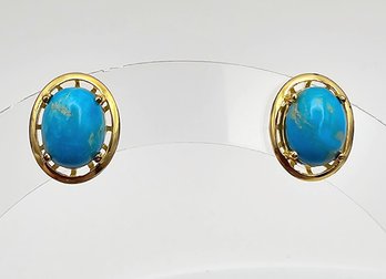 Turquoise Gold Over Sterling Silver Earrings 2.4 G