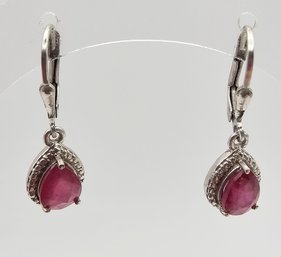 Ruby Sterling Silver Drop Dangle Earrings 2.8 G Approximately 1.6 TCW