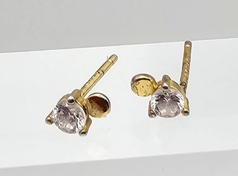 Rhinestone Gold Over Sterling Silver Stud Earrings 0.4 G