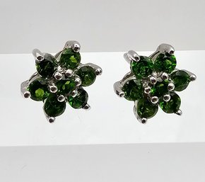 Gemstone Sterling Silver Flower Earrings 1.9 G