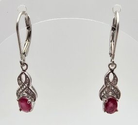 Ruby Sterling Silver Drop Dangle Earrings 2.2 G Approximately 1.16 TCW