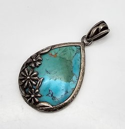 Southwestern Turquoise Sterling Silver Floral Pendant 4.1 G