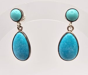 $ Turquoise Sterling Silver Drop Dangle Earrings 3.8 G