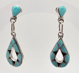 Turquoise Sterling Silver Drop Dangle Earrings 4.4 G