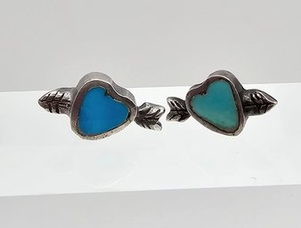 Southwestern Turquoise Sterling Silver Hearts And Arrows Earrings Q.9 G